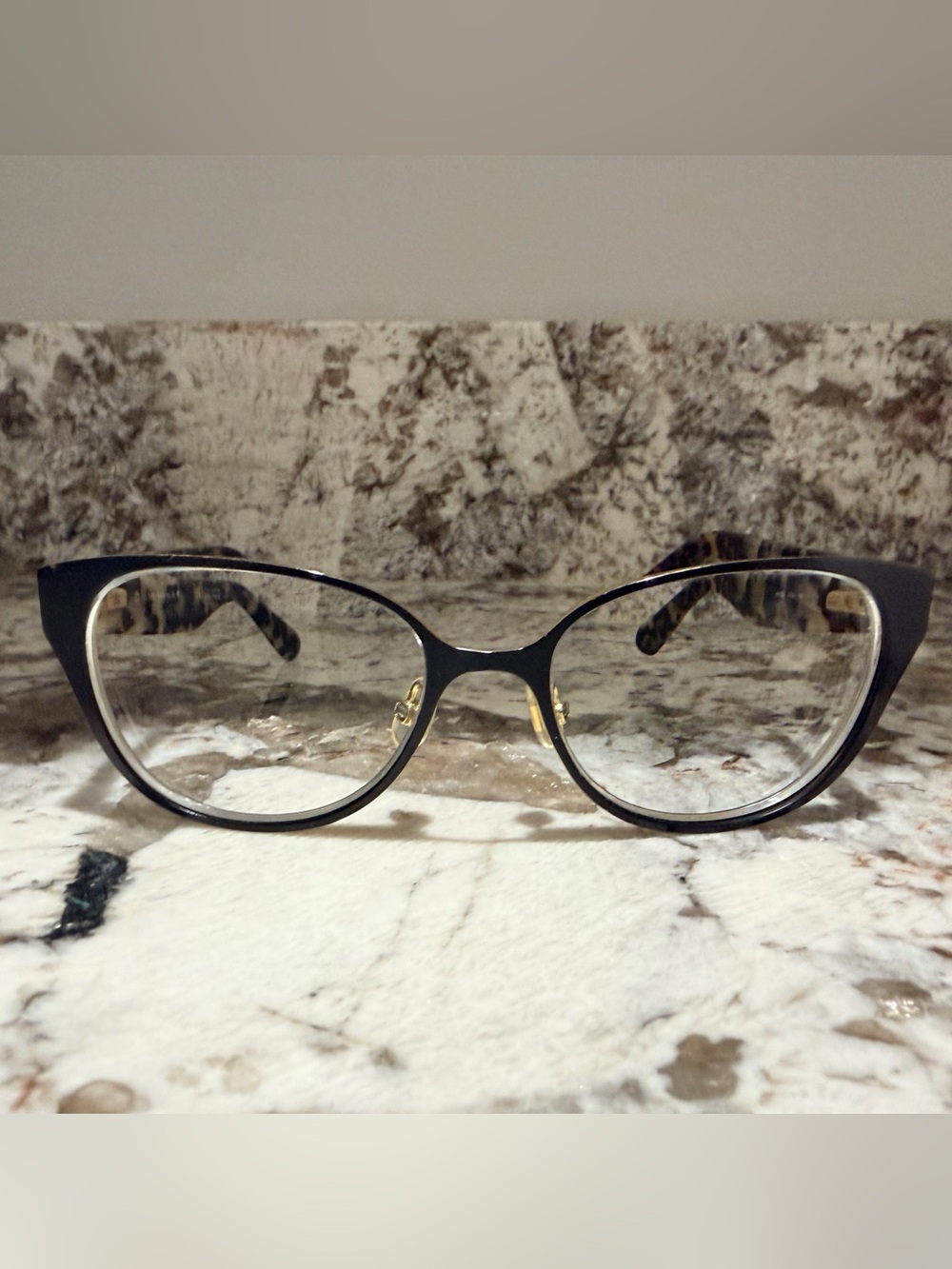kate spade Black Cat-Eye Women's cream Tortoise Eyeglasses with Gold Accents